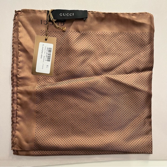 Gucci Brown Handkerchief 100% Silk with Polka Dots NEW WITH TAG 45x45 - Picture 5 of 6